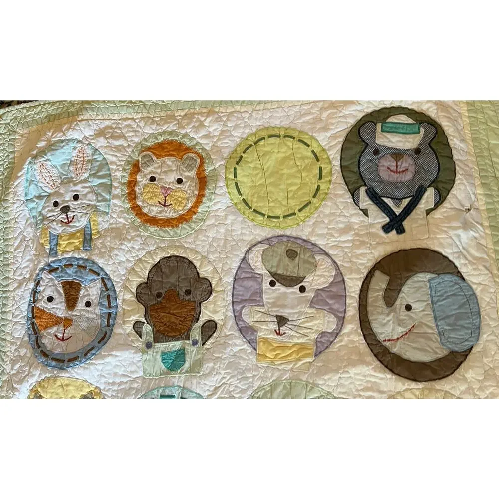 Whimsical Land of Nod Animal Crib Quilt Baby Blanket Play Mat Nursery Decor